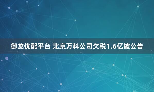 御龙优配平台 北京万科公司欠税1.6亿被公告